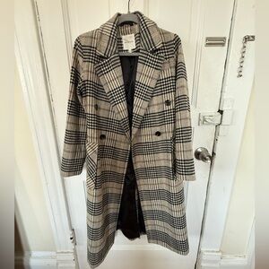 Avec Les Filles Black and Cream Plaid Coat